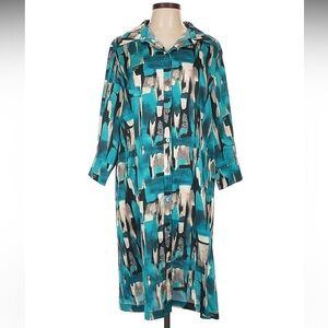 Ming Wang Teal and Black Abstract Dress
